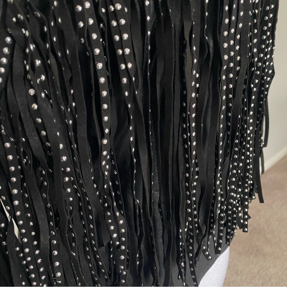 Glamorous Black Studded Leather Jacket with Fringe - Picture 6 of 9